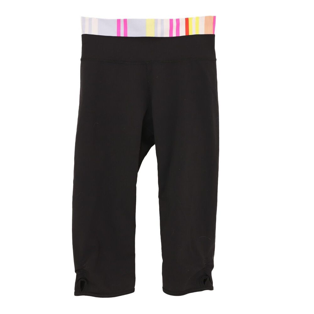 LULULEMON Capri Crop Colorful Waistband Foldover Option Size 2 Black EUC B57